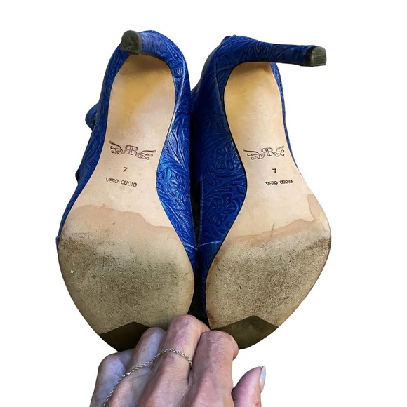 Rachel Roy Womens Floral Embossed Leather Stilettos Heel Open Toe Size 7 - Picture 9 of 9